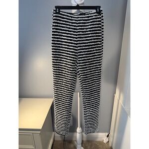 Shein Black White Striped Eyelash Fringe High Waist Straight Leg Pants Small 4
